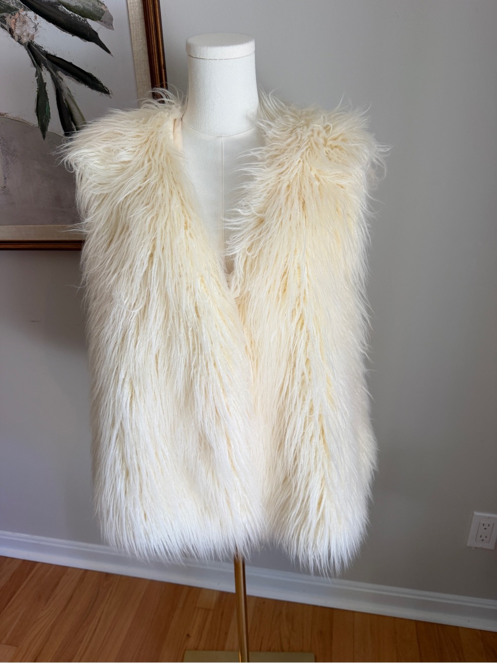 American Eagle Faux Fur Vest XXL Ivory Shaggy Y2K Boho